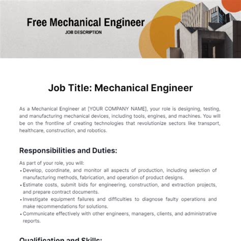 Job Description Template Mechanical Engineering