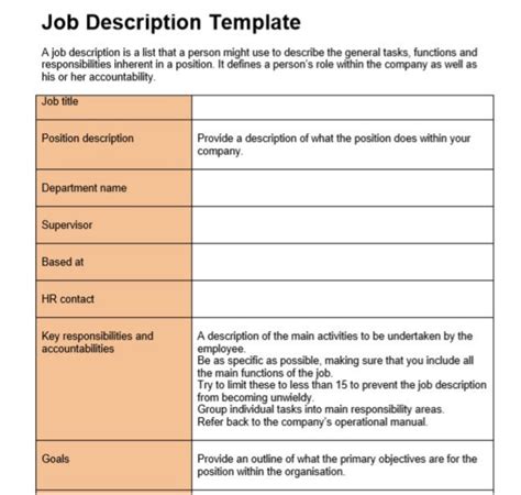 job description templates microsoft word