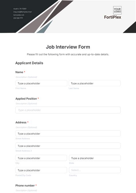 job interview application form template