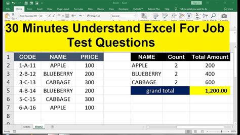 job interview excel test example