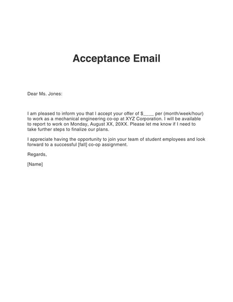 Job Offer Acceptance Email Template