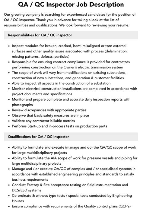 Job Scope Qa Inspector
