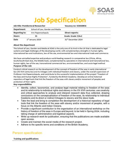 Job Specification Template Pdf