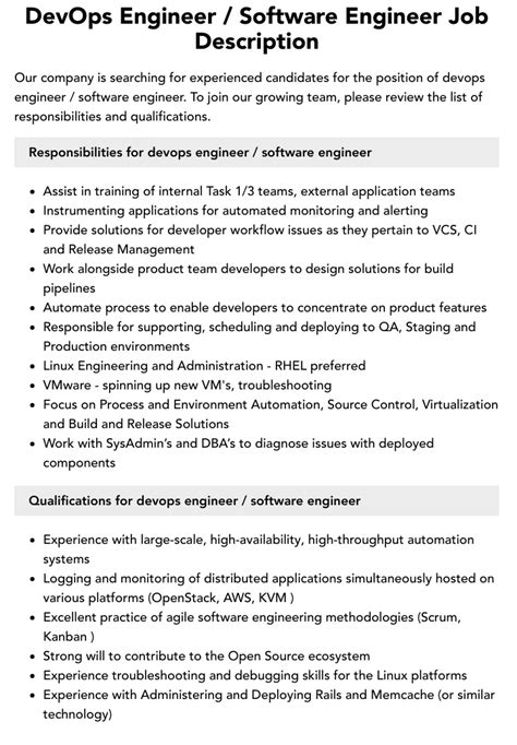 job summary for devops engineer