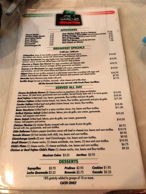 joe t garcia menu with prices