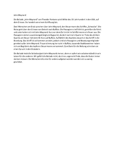 John Maynard Ballade Inhaltsangabe Trending