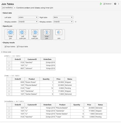Join Tables Matlab