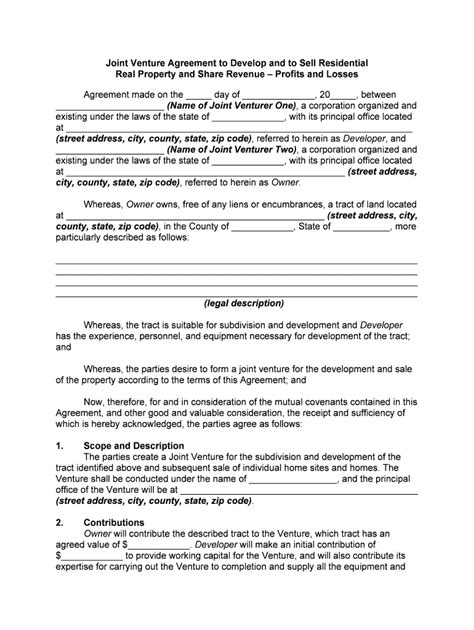 Joint Property Ownership Agreement Template