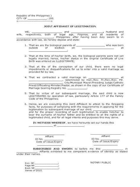 joint affidavit of legitimation