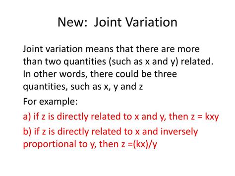 joint variation examples real life with solutions