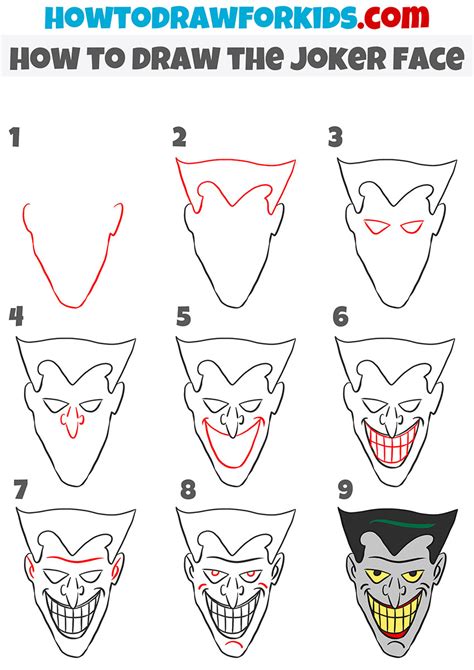 How to draw Joker's face Sketchok easy drawing guides