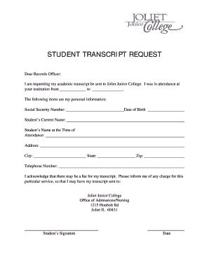 joliet junior college transcript request