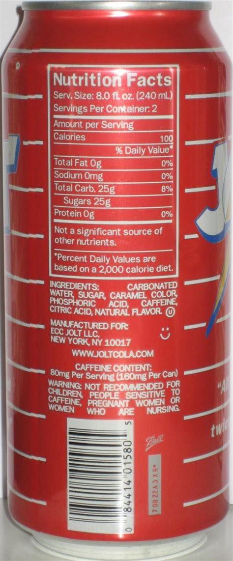 jolt cola nutrition label