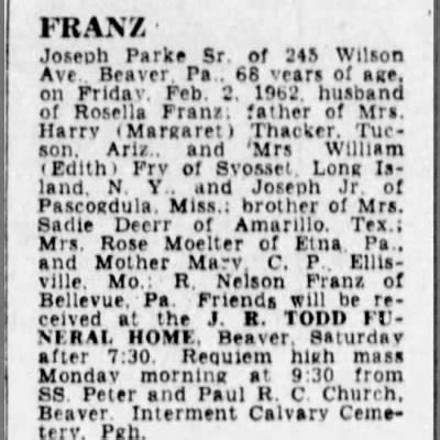 Joseph Franz Obituary