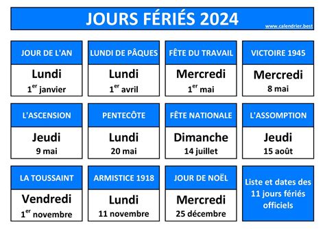 jour férié en avril 2024