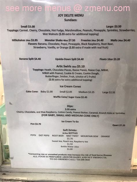 Joy Delite Menu