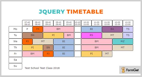Jquery Time Table