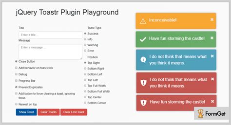 jquery toast message example