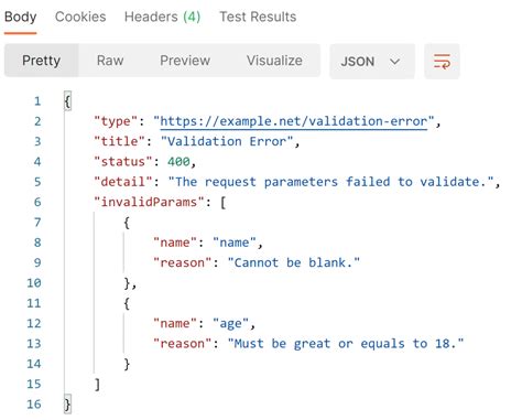 json error message example