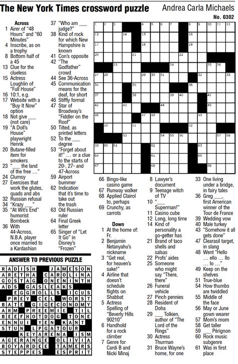 The New York Times Crossword Puzzle Solved Monday's New York Times