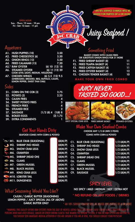 juicy seafood menu with prices
