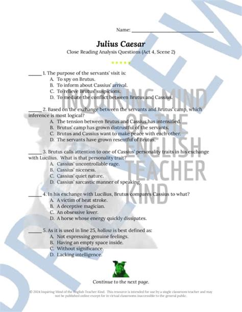 Julius Caesar Printable Quiz