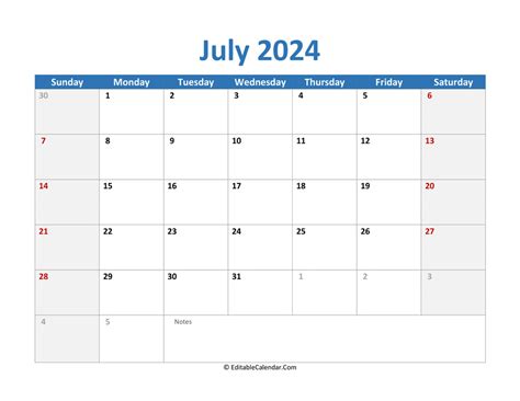 July 2024 Calendar Printable Word 2024