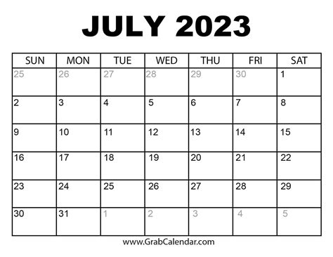 july 2023 blank calendar free