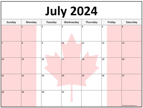 july 2024 calendar canada printable