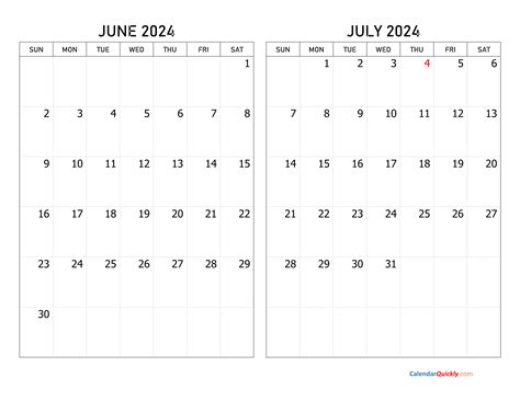 June And July 2024 Calendar