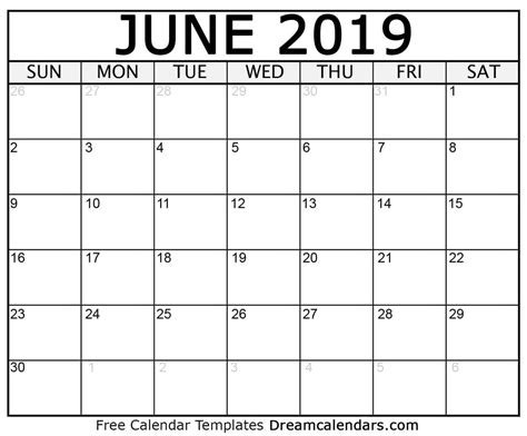 Printable Blank June 2019 Calendar on We Heart It