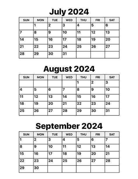 June July August September 2024 Calendar