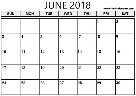 June 2018 Printable Calendar