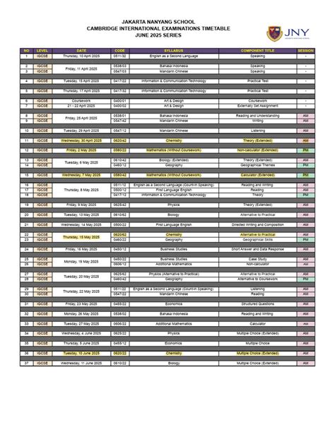 June 2025 Igcse Timetable