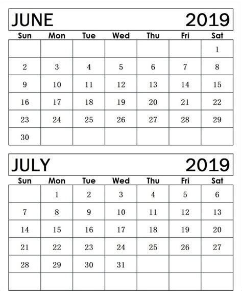 june july 2019 calendar