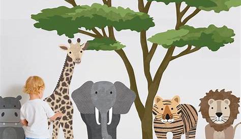 Jungle Theme Nursery Wall Stickers Large Animal Tree Kids Cute