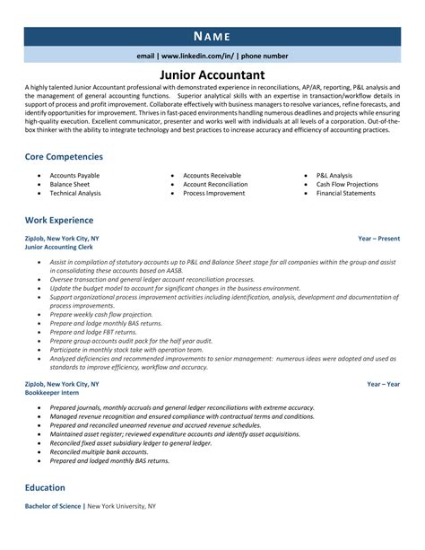 junior accountant job description for cv