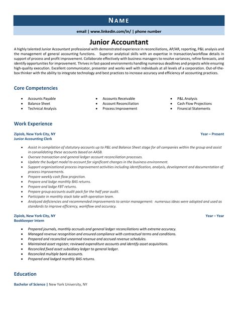 junior accountant resume sample