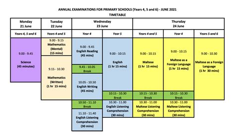 junior college malta timetable