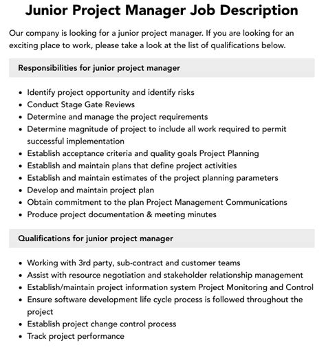 junior project manager roles