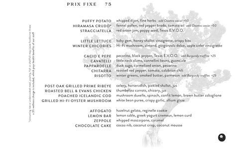 juniper prix fixe menu