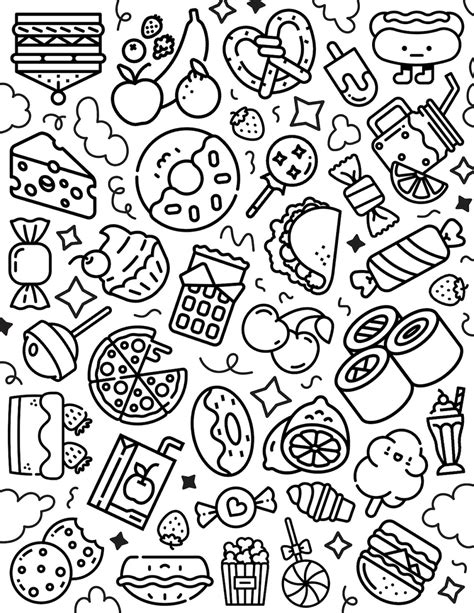 Junk Food Kawaii Food Coloring Pages: A Fun Way To Relieve Stress
