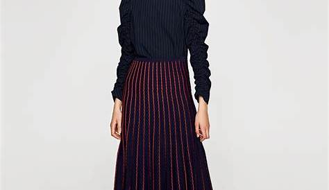 Jupes Zara Jupe plissée en tweed midi Tweed Bleu Marine