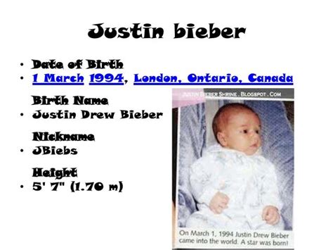 justin bieber date of birth