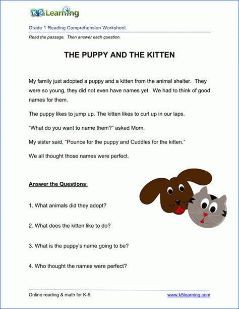 K5 Reading Comprehension Worksheets