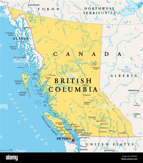 British Columbia, Canada Political Wall Map