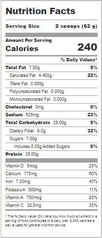 kachava nutrition facts label