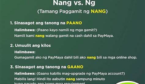 Kailan ginagamit ang "ng" at "nang"? - Brainly.ph