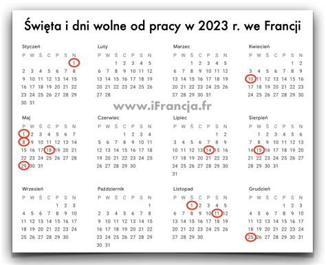 kalendarz dni wolne od pracy 2023