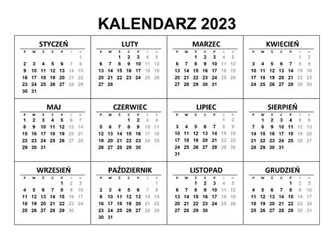 kalendarz na 2023 do druku